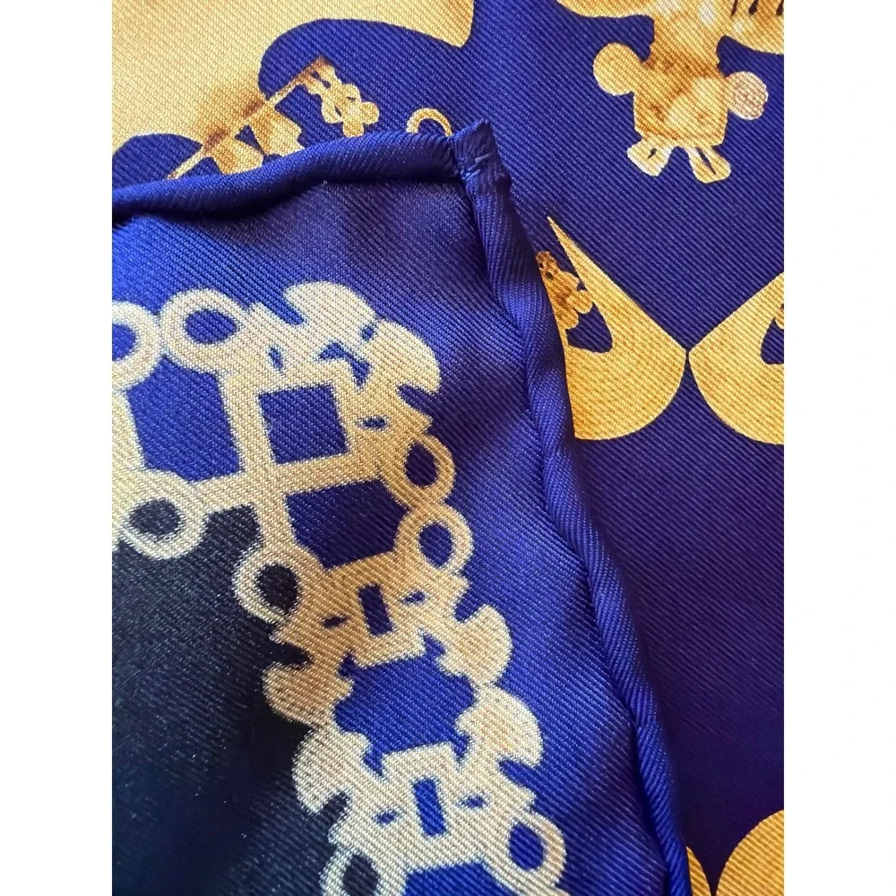 The British Museum‎ Scarf Blue Gold Silk Artifact Print Square Hand Rolled Edge